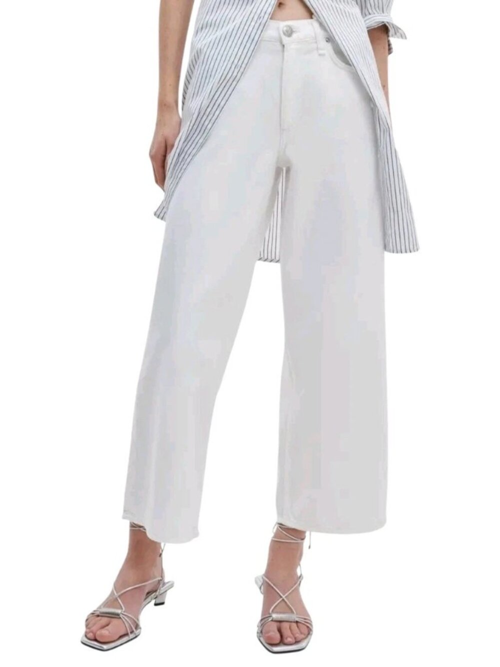Rag And Bone Andi High Rise Ankle Wide Leg Vintage Stretch White Jeans Size 31